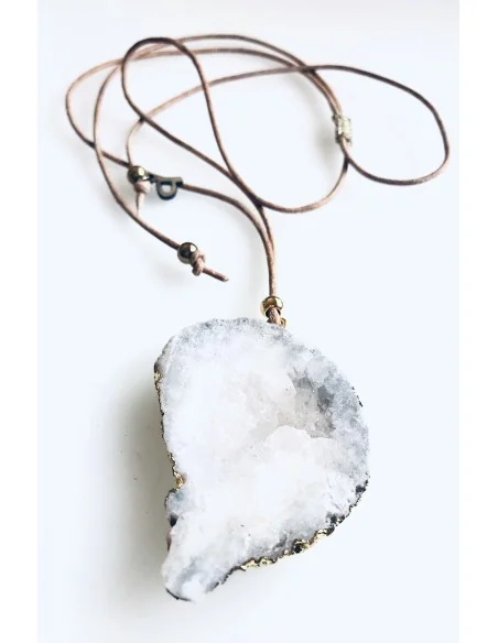 Χειροποίητο γυναικείο κολιέ με ακατέργαστη πέτρα Αχάτη σε δερμάτινο κορδόνι Jodi