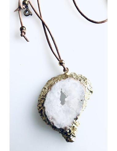 Χειροποίητο γυναικείο κολιέ με ακατέργαστη πέτρα Αχάτη σε δερμάτινο κορδόνι  Jodi