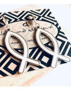 Χειροποίητο γυναικείο κόσμημα σκουλαρίκια ψαράκια σε λευκό και χρυσό Lorin 2