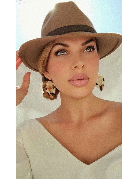 Κόσμημα σκουλαρίκια από τεχνόδερμα φιδιού και animal print σε σχήμα φύλλου Savanna