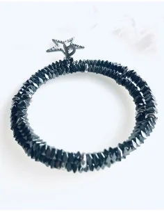 Χειροποίητο βραχιόλι 2 σειρών με ημιπολύτιμες πέτρες αιματίτη και κρεμαστό στοιχείο αστέρι με ζιργκόν Lisbon 2