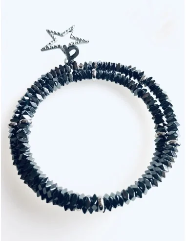 Χειροποίητο βραχιόλι 2 σειρών με ημιπολύτιμες πέτρες αιματίτη και κρεμαστό στοιχείο αστέρι με ζιργκόν Lisbon