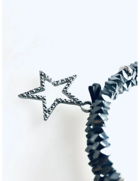 Χειροποίητο βραχιόλι 2 σειρών με ημιπολύτιμες πέτρες αιματίτη και κρεμαστό στοιχείο αστέρι με ζιργκόν Lisbon