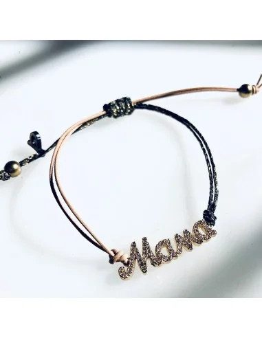 Χειροποίητο γυναικείο επίχρυσο βραχιόλι με ζιργκόν σε δίχρωμο διπλό κορδόνι Mama