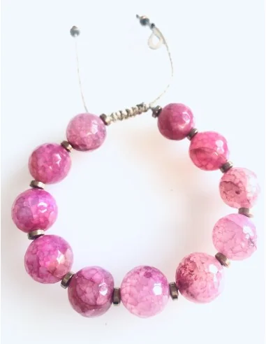 Χειροποίητο βραχιόλι με ημιπολύτιμες πέτρες Αχάτη σε ροζ αποχρώσεις με νερά και πέτρες αιματίτη σε χρυσό χρώμα Rosalia