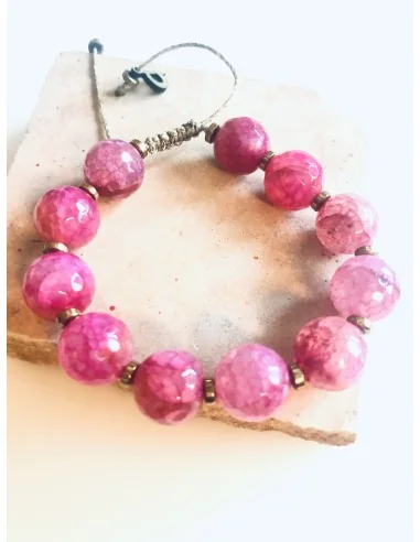 Χειροποίητο βραχιόλι με ημιπολύτιμες πέτρες Αχάτη σε ροζ αποχρώσεις με νερά και πέτρες αιματίτη σε χρυσό χρώμα Rosalia