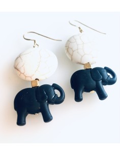 Κόσμημα σκουλαρίκια ελεφαντάκια με ορυκτή πέτρα Χαολίτη σε λευκό και επίχρυσο κυβάκι Baby Elephant 2