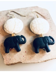Κόσμημα σκουλαρίκια ελεφαντάκια με ορυκτή πέτρα Χαολίτη σε λευκό και επίχρυσο κυβάκι Baby Elephant