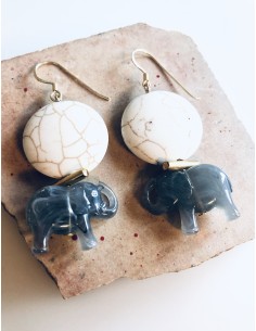 Κόσμημα σκουλαρίκια ελεφαντάκια με πέτρα Xαολίτη σε λευκό... 2