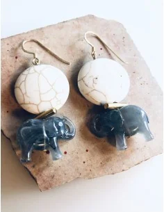 Κόσμημα σκουλαρίκια ελεφαντάκια με πέτρα Xαολίτη σε λευκό... 2