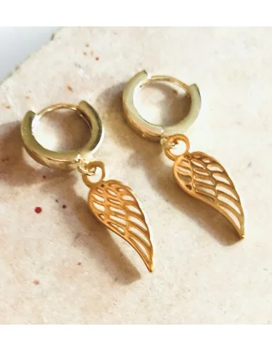 Χειροποίητο γυναικείο κόσμημα σκουλαρίκια φτερό από ατσάλι σε χρυσό Hannah