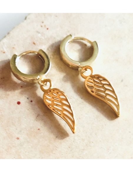 Χειροποίητο γυναικείο κόσμημα σκουλαρίκια φτερό από ατσάλι σε χρυσό Hannah