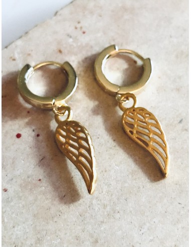 Χειροποίητο γυναικείο κόσμημα σκουλαρίκια φτερό από ατσάλι σε χρυσό Hannah