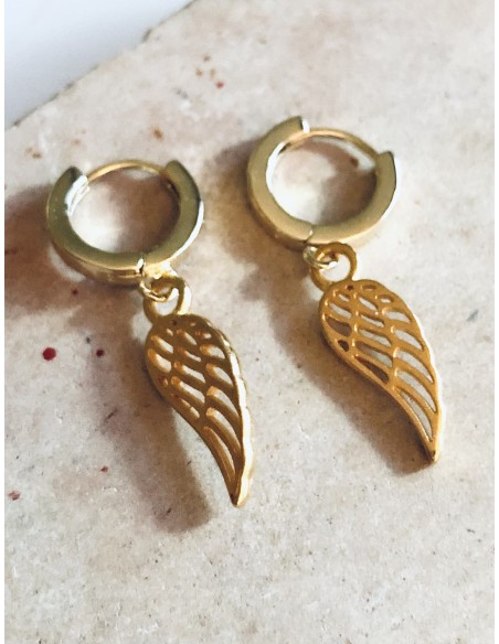 Χειροποίητο γυναικείο κόσμημα σκουλαρίκια φτερό από ατσάλι σε χρυσό Hannah