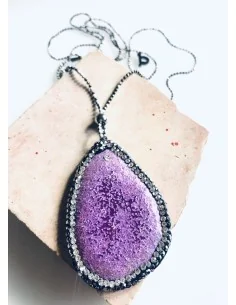 Χειροποίητο γυναικείο κολιέ με φούξια μωβ ημιπολύτιμη... 2