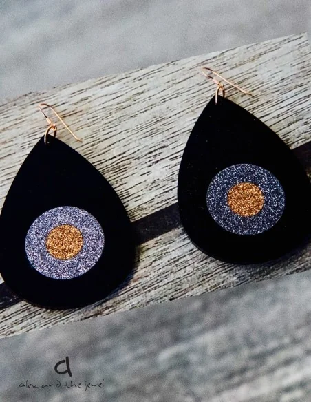 Κόσμημα σκουλαρίκια σε σχήμα σταγόνας και σχέδιο μάτι σε 3 αποχρώσεις και γάντζους από ασήμι επιχρυσωμένο Bedazzle