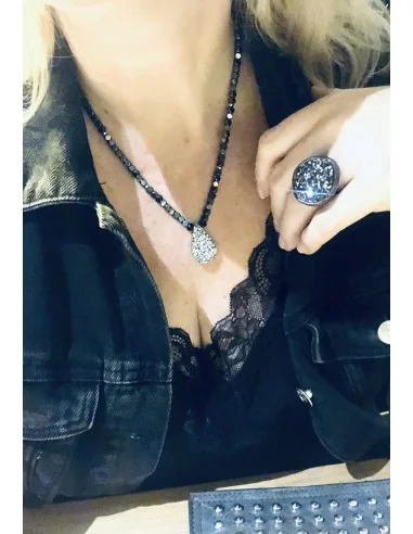 Γυναικείο δαχτυλίδι στρογγυλό σε μαύρο με αυξομείωση Apollonia