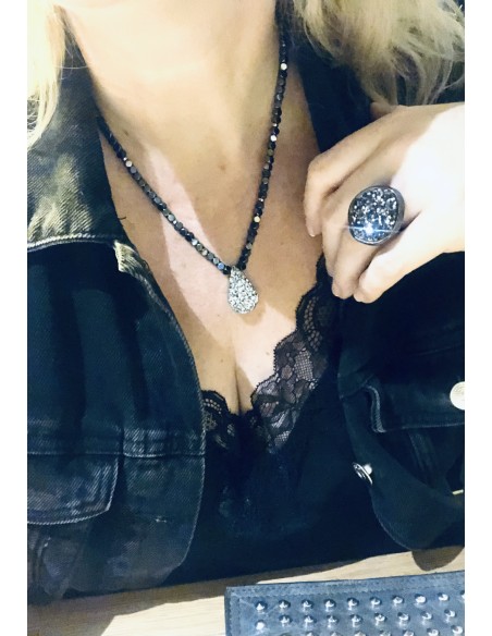 Γυναικείο δαχτυλίδι στρογγυλό σε μαύρο με αυξομείωση Apollonia