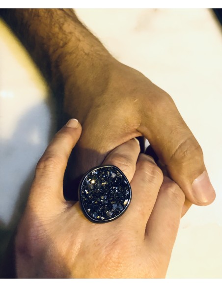 Γυναικείο δαχτυλίδι στρογγυλό σε μαύρο με αυξομείωση Apollonia