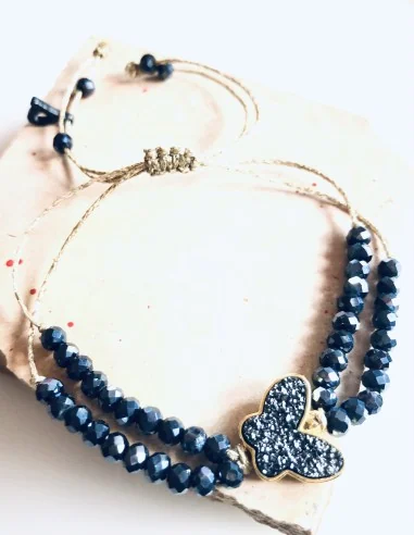 Χειροποίητο βραχιόλι με μπλε πεταλούδα με ζιργκόν και μπλε κρύσταλλα Τσεχίας Butterfly