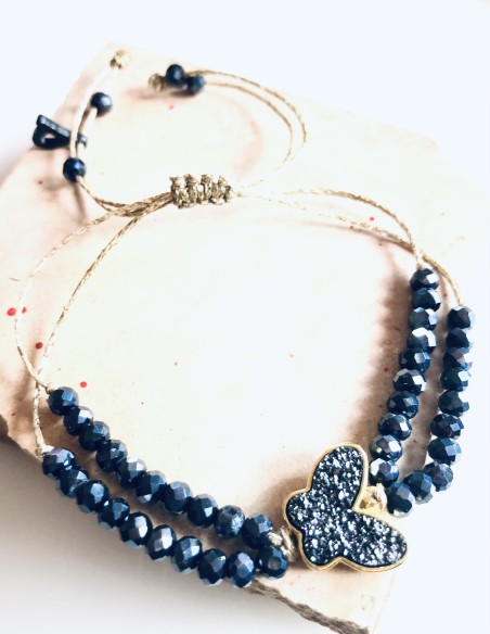 Χειροποίητο βραχιόλι με μπλε πεταλούδα με ζιργκόν και μπλε κρύσταλλα Τσεχίας  Butterfly