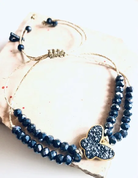 Χειροποίητο βραχιόλι με μπλε πεταλούδα με ζιργκόν και μπλε κρύσταλλα Τσεχίας Butterfly