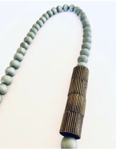 Χειροποίητο γυναικείο μακρύ κολιέ από ξύλο σε μπεζ χακί καφέ Night tube