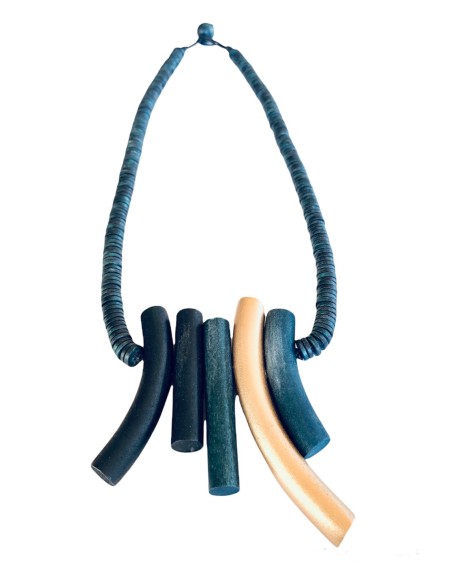 Χειροποίητο γυναικείο ξύλινο κολιέ σε μαύρο, χρυσό και λαδί  The Chief