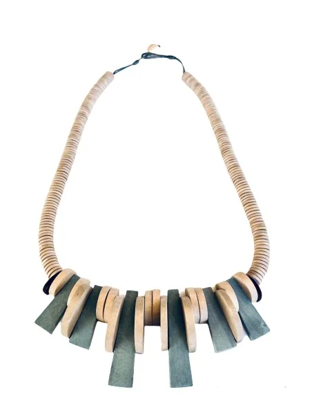 Χειροποίητο γυναικείο κολιέ από ξύλο σε μπεζ και χακί Mohican