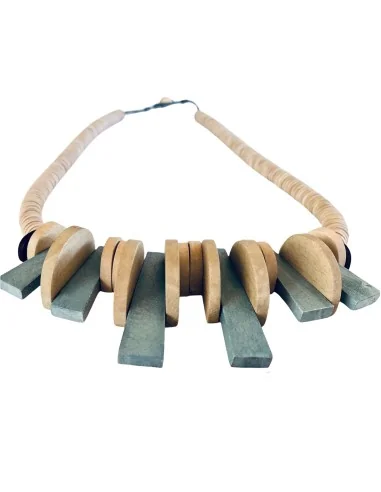 Χειροποίητο γυναικείο κολιέ από ξύλο σε μπεζ και χακί Mohican