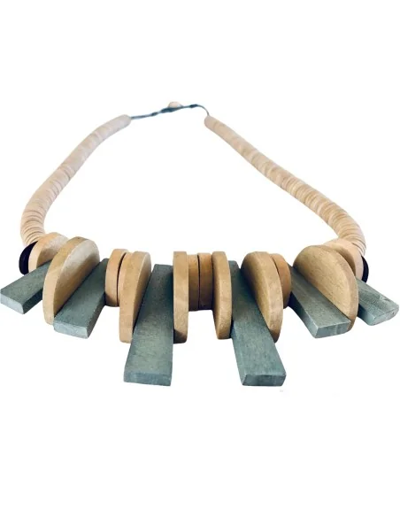 Χειροποίητο γυναικείο κολιέ από ξύλο σε μπεζ και χακί Mohican