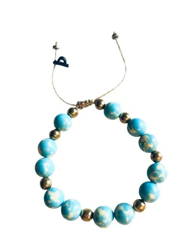 Χειροποίητο κόσμημα βραχιόλι με ημιπολύτιμες πέτρες Χαολίτη σε γαλάζιο και μπίλιες από πέτρες Αιματίτη Sky Blue
