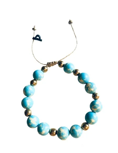 Χειροποίητο κόσμημα βραχιόλι με ημιπολύτιμες πέτρες Χαολίτη σε γαλάζιο και μπίλιες από πέτρες Αιματίτη Sky Blue