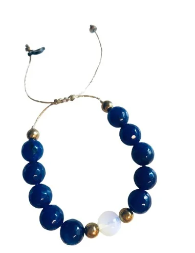 Χειροποίητο βραχιόλι από πέτρες Αχάτη, Αιματίτη και Φεγγαρόπετρας σε χρυσό κερωμένο νήμα με αυξομείωση Atlantic