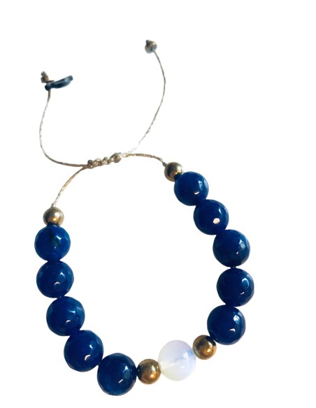 Χειροποίητο βραχιόλι από πέτρες Αχάτη, Αιματίτη και Φεγγαρόπετρας σε χρυσό κερωμένο νήμα με αυξομείωση Atlantic