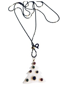 Χειροποίητο γυναικείο κολιέ από φίλντισι σε σχέδιο Έλατο σε λευκό με πολύχρωμα κρύσταλλα Christmas tree 2