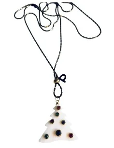 Χειροποίητο γυναικείο κολιέ από φίλντισι σε σχέδιο Έλατο σε λευκό με πολύχρωμα κρύσταλλα Christmas tree 2