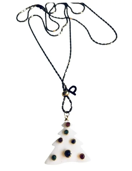 Χειροποίητο γυναικείο κολιέ από φίλντισι σε σχέδιο Έλατο σε λευκό με πολύχρωμα κρύσταλλα Christmas tree