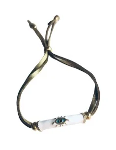 Χειροποίητο βραχιόλι μάτι σε λευκό ή κόκκινο σε σουέτ κορδόνι και επίχρυσες διακοσμητικές μπίλιες Eye tube 2