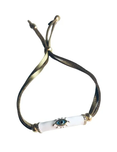 Χειροποίητο βραχιόλι μάτι σε λευκό ή κόκκινο σε σουέτ κορδόνι και επίχρυσες διακοσμητικές μπίλιες Eye tube