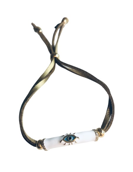 Χειροποίητο βραχιόλι μάτι σε λευκό ή κόκκινο σε σουέτ κορδόνι και επίχρυσες διακοσμητικές μπίλιες  Eye tube
