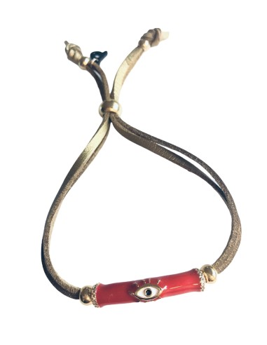 Χειροποίητο βραχιόλι μάτι σε λευκό ή κόκκινο σε σουέτ κορδόνι και επίχρυσες διακοσμητικές μπίλιες  Eye tube