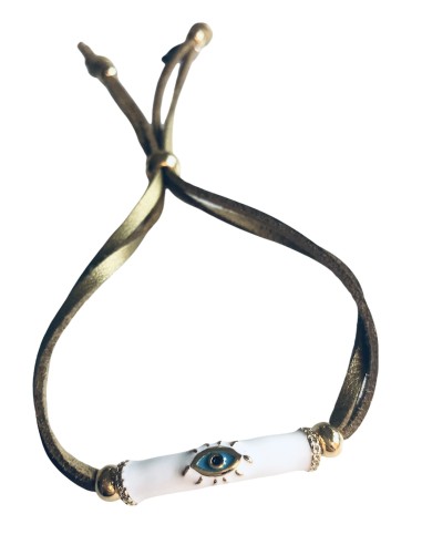 Χειροποίητο βραχιόλι μάτι σε λευκό ή κόκκινο σε σουέτ κορδόνι και επίχρυσες διακοσμητικές μπίλιες  Eye tube