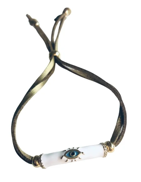 Χειροποίητο βραχιόλι μάτι σε λευκό ή κόκκινο σε σουέτ κορδόνι και επίχρυσες διακοσμητικές μπίλιες Eye tube