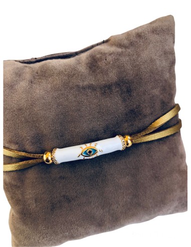 Χειροποίητο βραχιόλι μάτι σε λευκό ή κόκκινο σε σουέτ κορδόνι και επίχρυσες διακοσμητικές μπίλιες  Eye tube