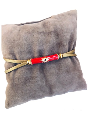 Χειροποίητο βραχιόλι μάτι σε λευκό ή κόκκινο σε σουέτ κορδόνι και επίχρυσες διακοσμητικές μπίλιες  Eye tube