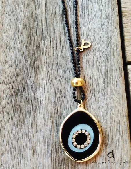 Χειροποίητο κόσμημα κολιέ με κρεμαστό στοιχείο μάτι σε 3 αποχρώσεις και ζιργκόν Ira