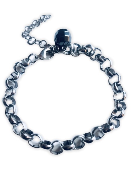 Χειροποίητο γυναικείο βραχιόλι αλυσίδα από ατσάλι και ημιπολύτιμη πέτρα Αιματίτη  Gordon