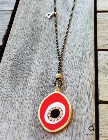 Χειροποίητο κόσμημα κολιέ με κρεμαστό στοιχείο μάτι σε 3 αποχρώσεις και ζιργκόν Ira
