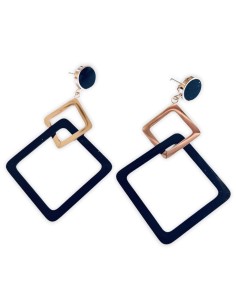 Κόσμημα σκουλαρίκια με τετράγωνα στοιχεία από ατσάλι σε ροζ χρυσό και μαύρο γεωμετρικά Square on the air